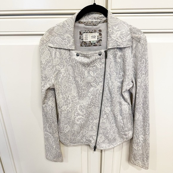 Anthropologie Saturday Sunday Luddy Moto Paisley Knit Sweater Jacket Pale Grey - Picture 4 of 11